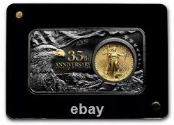 2021 1 Oz Silver N 1/10 Oz GOLD $5 35TH ANNIVERSARY AMERICAN EAGLE Bar N Coin