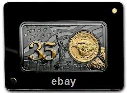 2021 1 Oz Silver N 1/10 Oz GOLD $5 35TH ANNIVERSARY AMERICAN EAGLE Bar N Coin