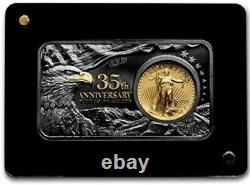 2021 1 Oz Silver N 1/10 Oz GOLD $5 35TH ANNIVERSARY AMERICAN EAGLE Bar N Coin