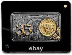 2021 1 Oz Silver N 1/10 Oz GOLD $5 35TH ANNIVERSARY AMERICAN EAGLE Bar N Coin