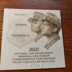 2021 Nat'l Law Enforcement Memorial $5 Gold Proof Coin Box & CoA