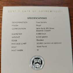 2021 Nat'l Law Enforcement Memorial $5 Gold Proof Coin Box & CoA