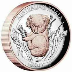 2021-P Australia $8 5 Oz Silver High Relief Pink Gold Koala Proof