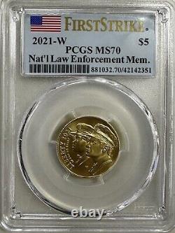 2021 W National Law Enforcement Memorial $5 Gold Commem PCGS MS70 First Strike