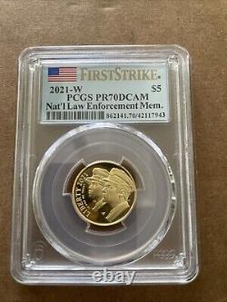 2021-W Proof $5 Gold National Law Enforcement PCGS PR70DCAM FS Flag Label