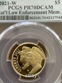 2021-W Proof $5 Gold National Law Enforcement PCGS PR70DCAM FS Flag Label