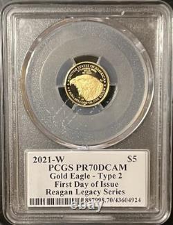 2021-w 1/10 Oz $5 Gold Eagle Type 2 Pcgs Pr70dcam Reagan Gold Shield Nice # Tir