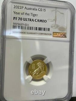 2022 Australia $15 Lunar Year of the Tiger 1/10 oz Gold Coin NGC PF 70