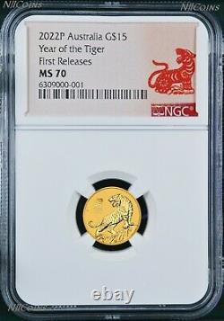 2022 Australia Bullion GOLD $15 Lunar Year of the Tiger NGC MS70 1/10 oz Coin FR