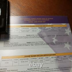 2022 Gold & Silver Purple Heart 3-Coin Proof Set Box & CoA