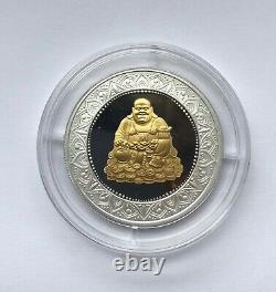 2022 Laos Laughing Buddha Silver Gold Gilded Coin Good Lucky Wealth Prosperity