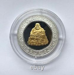 2022 Laos Laughing Buddha Silver Gold Gilded Coin Good Lucky Wealth Prosperity