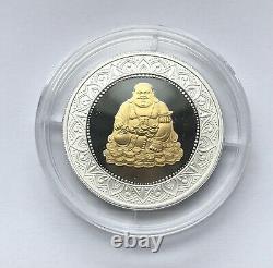 2022 Laos Laughing Buddha Silver Gold Gilded Coin Good Lucky Wealth Prosperity
