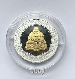 2022 Laos Laughing Buddha Silver Gold Gilded Coin Good Lucky Wealth Prosperity