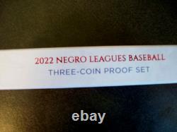 2022 NEGRO LEAGUES BASEBALL PROOF 3 COIN SET Silver $, $5.00 Gold & Clad 1/2