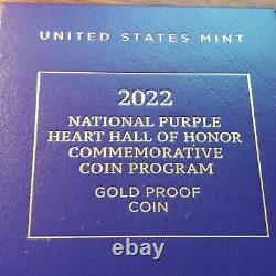 2022 Nat'l Purple Heart Hall of Fame Commemorative $5 Gold Coin Box & CoA