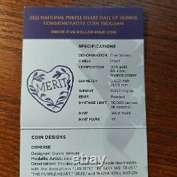 2022 Nat'l Purple Heart Hall of Fame Commemorative $5 Gold Coin Box & CoA