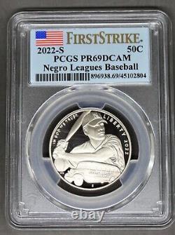 2022 Negro Leagues Baseball 3 Coins 50c $1 & $5 Pcgs All Pr69dcam Fs/flag Label