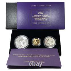 2022 U. S National Purple Heart Hall of Honor Silver+Gold 1/4 oz Proof 3-Coin Set