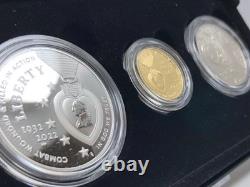 2022 U. S National Purple Heart Hall of Honor Silver+Gold 1/4 oz Proof 3-Coin Set