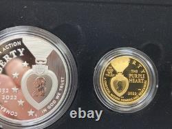 2022 U. S National Purple Heart Hall of Honor Silver+Gold 1/4 oz Proof 3-Coin Set