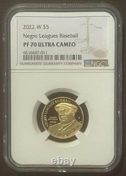 2022-W $5 NEGRO LEAGUES BASEBALL 0.243 oz Gold Coin NGC PF70 Ultra Cameo 10082