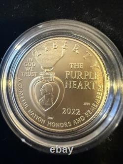 2022-W $5 National PURPLE HEART HOH Commemorative Gold Coin GEM B. U, OGP withCOA