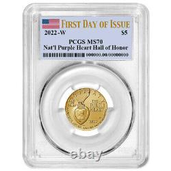 2022-W $5 National Purple Heart Hall of Honor Uncirculated Gold Coin PCGS MS70 F