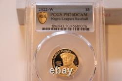 2022-W $5 Negro Leagues Baseball Proof Gold Coin, PCGS PR70 DCAM, OGP&COA