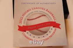 2022-W $5 Negro Leagues Baseball Proof Gold Coin, PCGS PR70 DCAM, OGP&COA