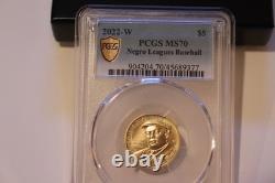 2022-W $5 Negro Leagues Baseball Unc. Gold Coin, PCGS MS70, OGP&COA