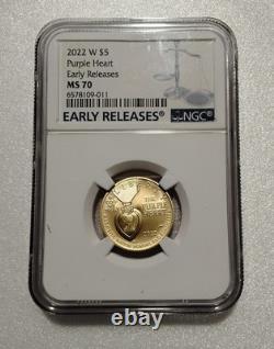 2022 W Gold $5 5 Dollars NGC MS70 Purple Heart Commemorative Low Mintage 1,677