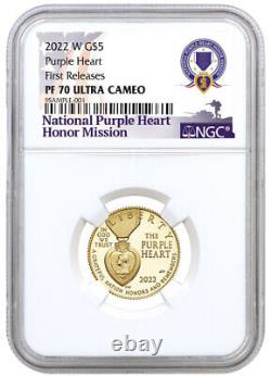 2022 W National Purple Heart Hall of Honor $5 Gold Proof Coin NGC PF70 UC FR