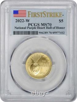 2022-W National Purple Heart Hall of Honor Commemorative $5 Gold MS70 FS PCGS