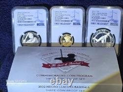 2022 W Negro Leagues 3 Coin Gold & Silver Proof Set Pf70/70/70 Ogp First Release