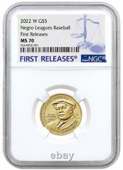 2022 W Negro Leagues Baseball $5 Gold Commemorative Coin NGC MS70 FR