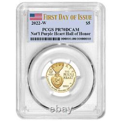 2022-W Proof $5 National Purple Heart Hall of Honor Gold Coin PCGS PR70DCAM FDOI