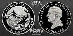 2024 AU $5 Hourglass DOLPHIN NGC SILVER PF70 ULTRA CAMEO HR + Mint Box & COA