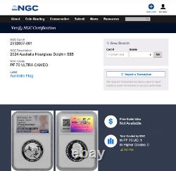 2024 AU $5 Hourglass DOLPHIN NGC SILVER PF70 ULTRA CAMEO HR + Mint Box & COA