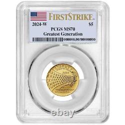 2024-W UNC $5 Greatest Generation Gold Commemorative PCGS MS70 FS Flag Label