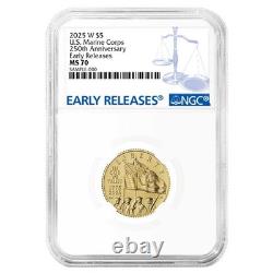 2025-W UNC $5 U. S. Marine Corps 250th Anniversary Gold Commemorative NGC MS70