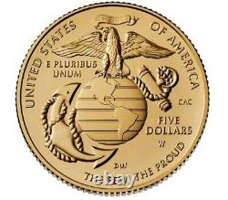 2025-W U. S. Marine Corps 250th Anniversary Uncirculated $5 Gold Coin. Pre-Sale