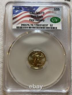 2026 Gold Eagle $5 MS70 CAC 1/10 oz First delivery. MAKE AN OFFER