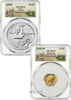 2026-W (P) 1916 Mercury Gold Coin Silver Medal Set FDD CAC MS70/SP70 Battlefield