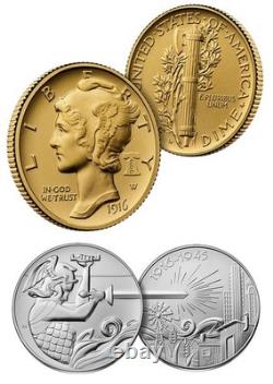 2026-W (P) 1916 Mercury Gold Coin Silver Medal Set FDD CAC MS70/SP70 Battlefield