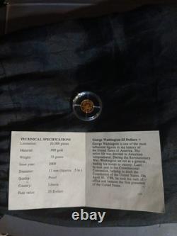 $25 Dollar George WahintonAmerican Mint Smallest Gold Coin Certificate Included