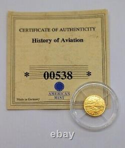American Mint HISTORY OF AVIATION 14K 585 Gold Coin LIBERIA 2000 $10 11mm