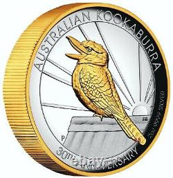 Australian Kookaburra 2oz High Relief Silver Proof Coin 24K Gilded 2020