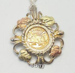 Black Hills Gold commemorative 10k gold coin sterling silver setting necklace
