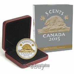 Canada 2015 Big Coins Series Beaver 5 Cent 5 Oz Silver Gold Plated Nickel in OGP